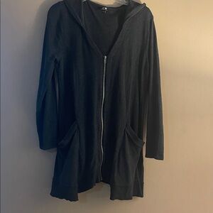 Charcoal gray Hooded Zip-Up Cardigan or lightweight knit jacket